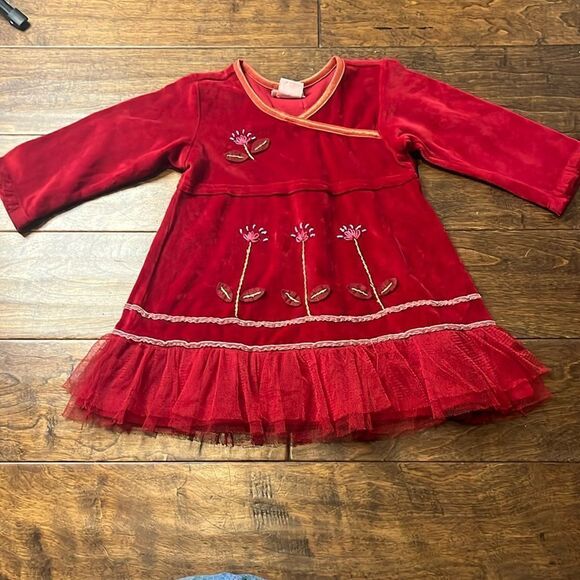 Naartjie Red Velvet Floral appliqué Faux wrap Dress, size 12-18 months - Picture 1 of 9